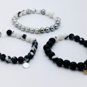 Elegant Black and White Beaded Bracelets Set
